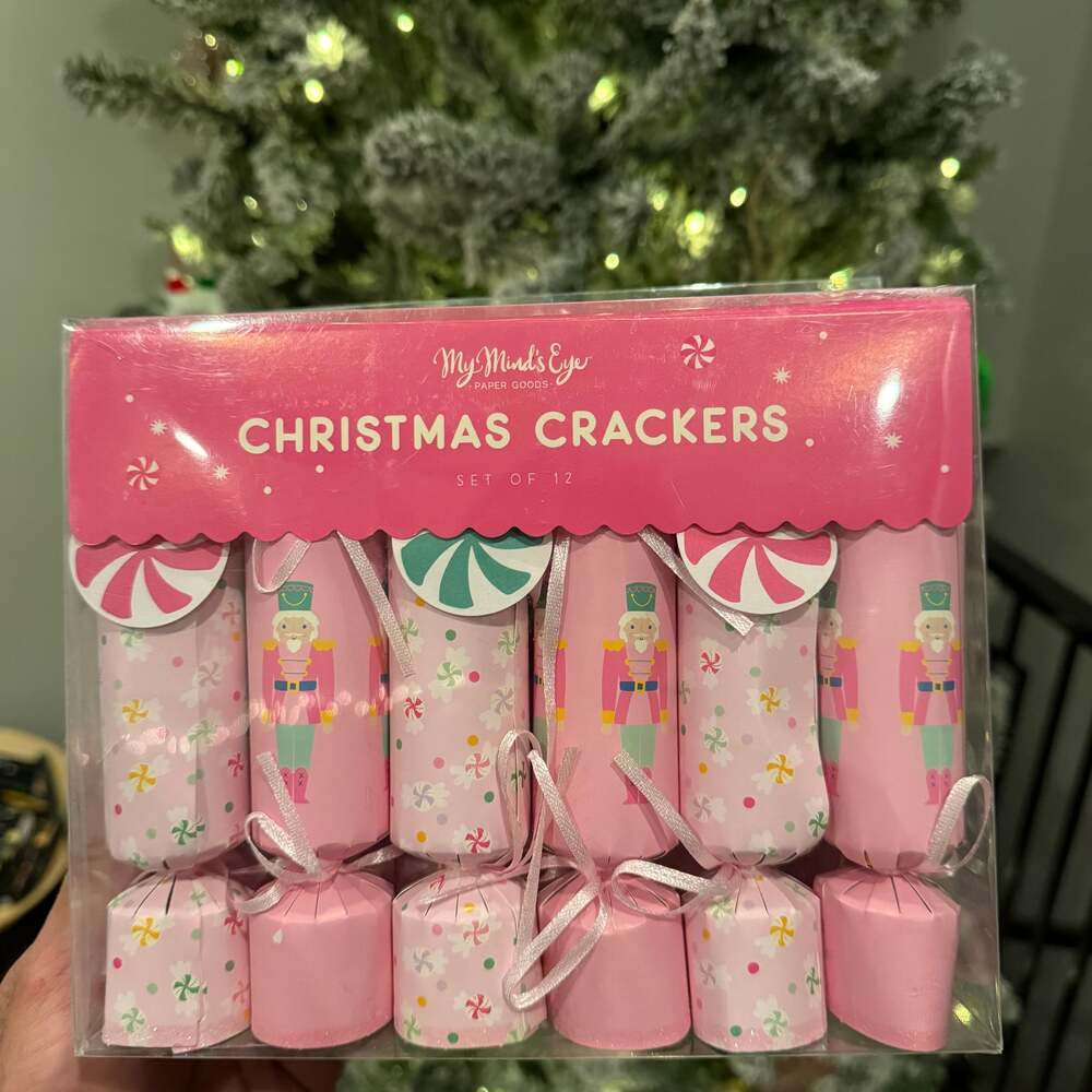 Pink Retro Santa Christmas Crackers - 8 Count